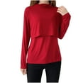 thumbnail image 2 of Women Nursing Shirts Long Sleeve Maternity Tops Double Layer Breastfeeding Tees Round Neck Pregnancy Blouse Red XXL, 2 of 4