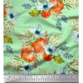 thumbnail image 1 of Soimoi Green polyester Crepe Fabric Tomato & Freesia Floral Print Fabric by the Yard 52 Inch Wide, 1 of 5