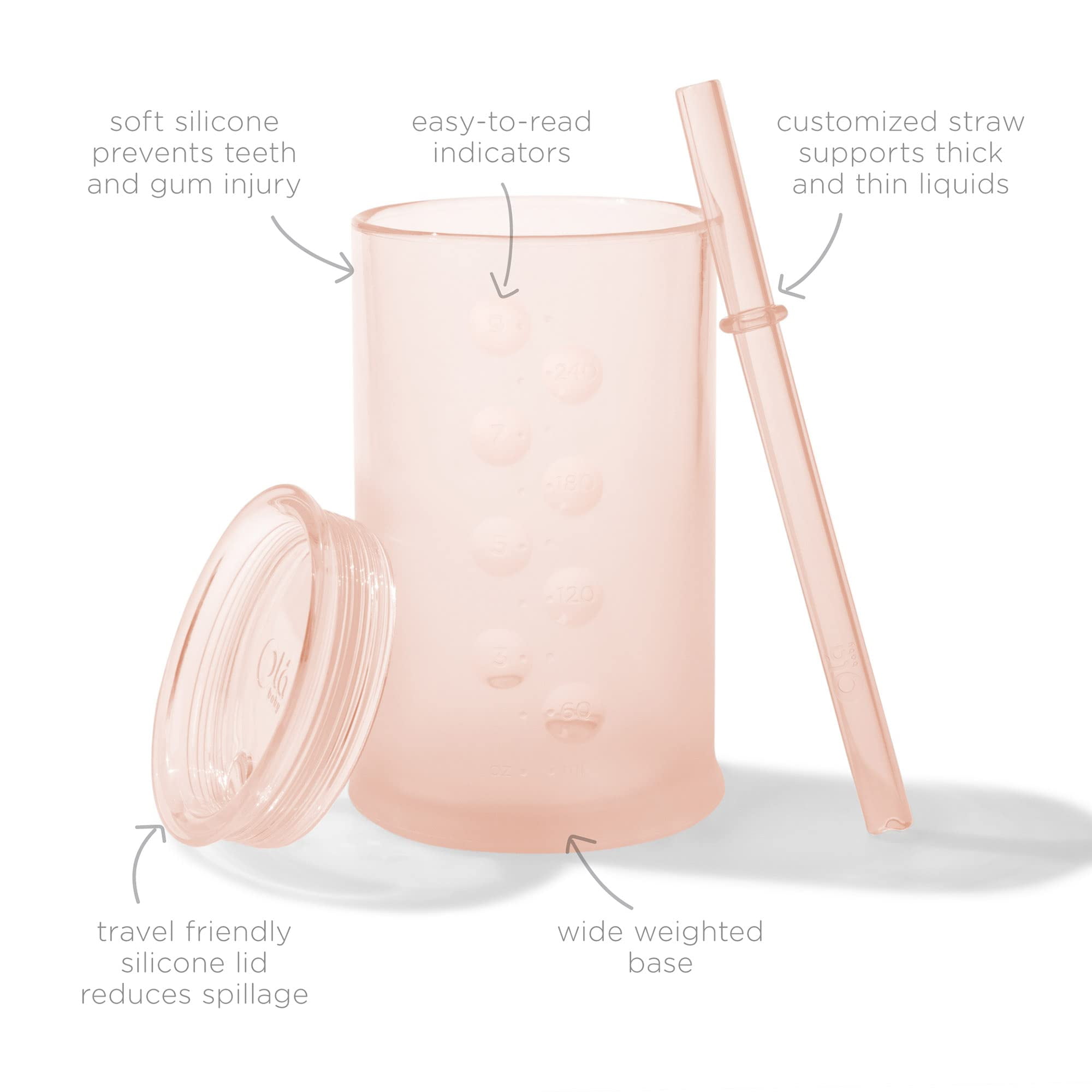 Olababy Silicone Training Cup with Straw Lid Bundle 5oz Lilac + 9oz Coral