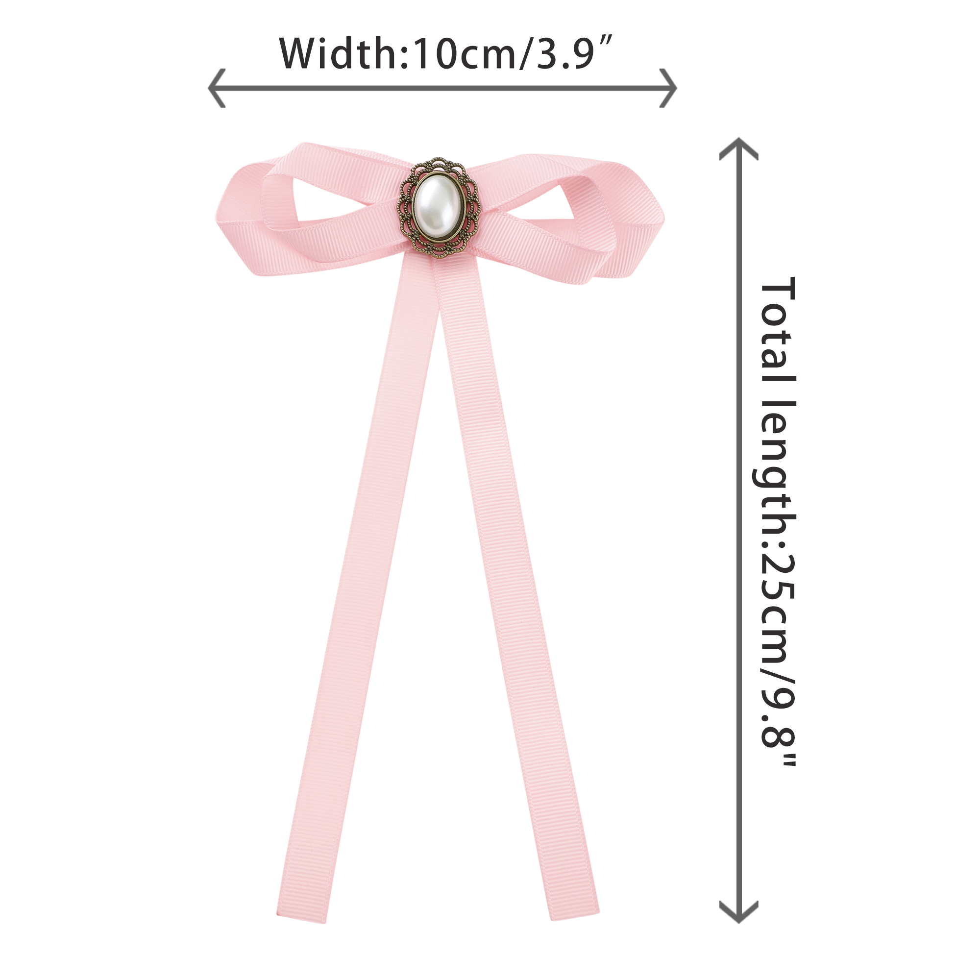 DARING DIVA Women's Long Ribbon Pre-Tied Bow Tie with Faux Pearl Pink