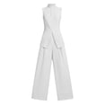 thumbnail image 5 of VBVC Women's Stand Collar Sleeveless 2 Piece Suit , Office Vacation Wide Leg Outfit For Women , Ladies' Split Hem Button Tracksuit with Pockets,White,S-2XL, 5 of 7