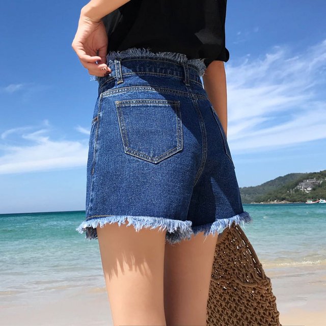 Pantalones cortos de mezclilla negros para mujer, novedad de verano 2024, versión coreana, holgados, de cintura alta, finos y elegantes,