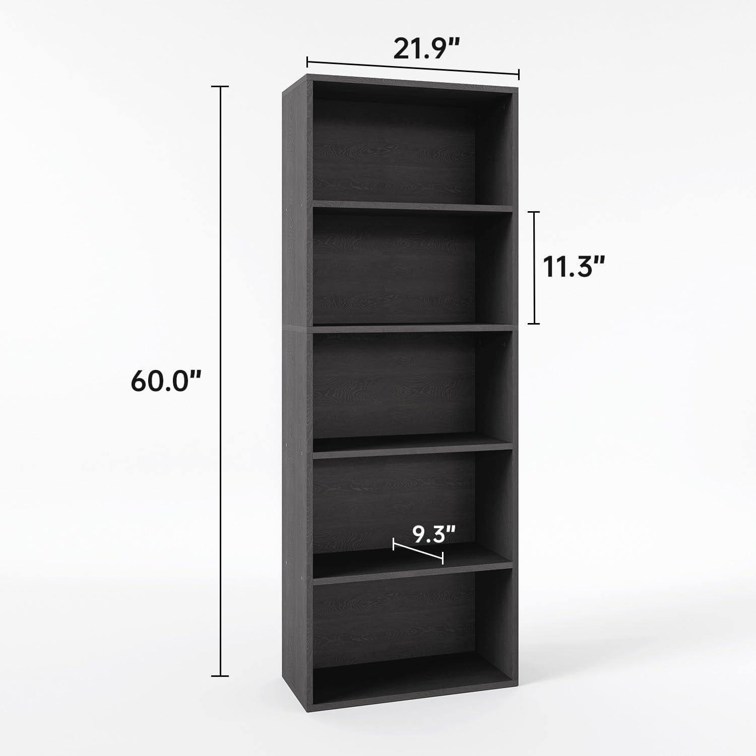 Bapipro Bookcase and Bookshelf, Floor Standing 5-Tier High Bookshelf, Display Storage Rack, Home Decorative Furniture, Suitable for Home Offices, Living Rooms, and Bedrooms,Black