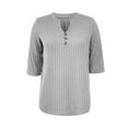thumbnail image 5 of Womens Knitted Ribbed Thin Sweater, Long Sleeve Pullover for Women Fall Fashion Loose Fit Notch V Neck Sweaters with Buttons, 5 of 6