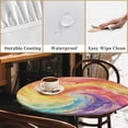 thumbnail image 4 of Round Fitted Tablecloth with Elastic Edge, 44"-60" Waterproof Stain Resistant Table Cover for Indoor, Outdoor, Picnic, Dining, Camping, Party, Holiday, 44", Rainbow Swirl, 4 of 4