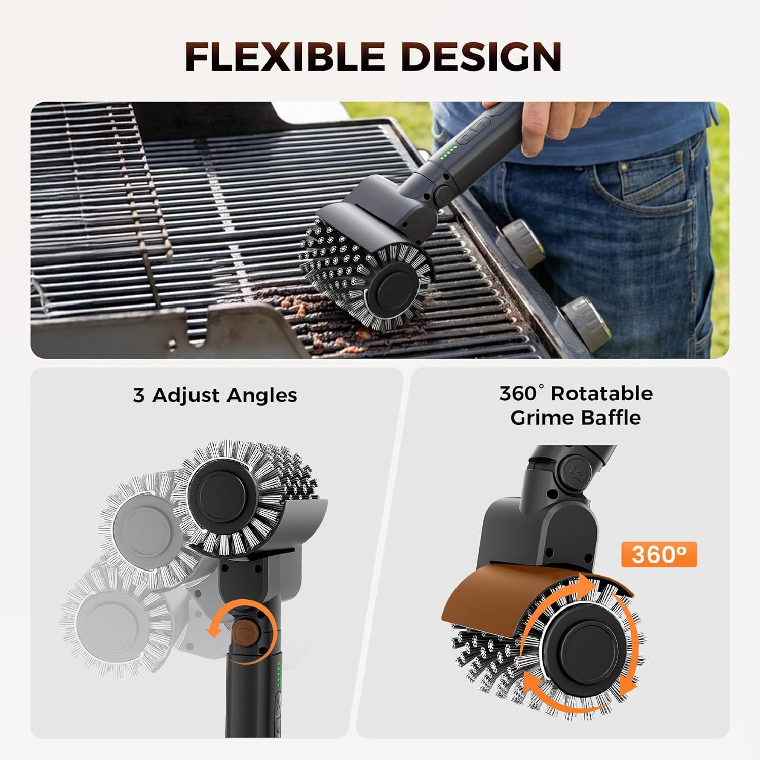 Electric Grill Brush for Outdoor, 2026 TikTok BBQ Grill Cleaner with 3 Heads, 3-Speed & Angle Adjust Cordless Rotary Grill Brush, 150Mins Runtime Grill Cleaning Brush for Barbecue Grates