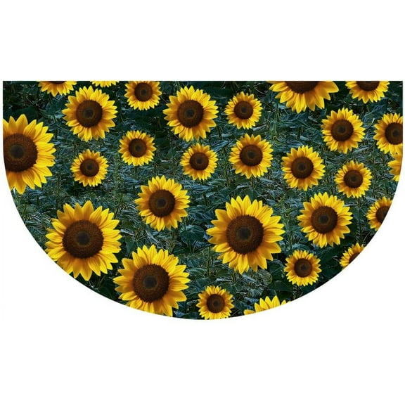 Half Round Rubber Door Mat, Decorative Indoor Outdoor Fall Doormat Non Slip Front Door Mat, Easy to Clean Low Profile Mat for Entry Patio Garage High Traffic Areas, 17.7" x 29.5" (Sunflower Field)
