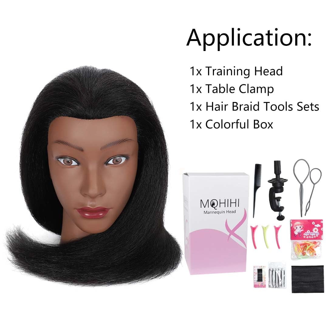 16"  Mannequin Head Human Hair, 100% Real Hair Cosmetology Manikin Doll Head for Hairdresser Practice Braiding with Free Clamp Holder and Tools (16 Inch)