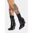 thumbnail image 3 of Azalea Wang Katarina Black Ankle Bootie Cut Chunky Heel Pointed Toe Western Boots (Black, 6), 3 of 6