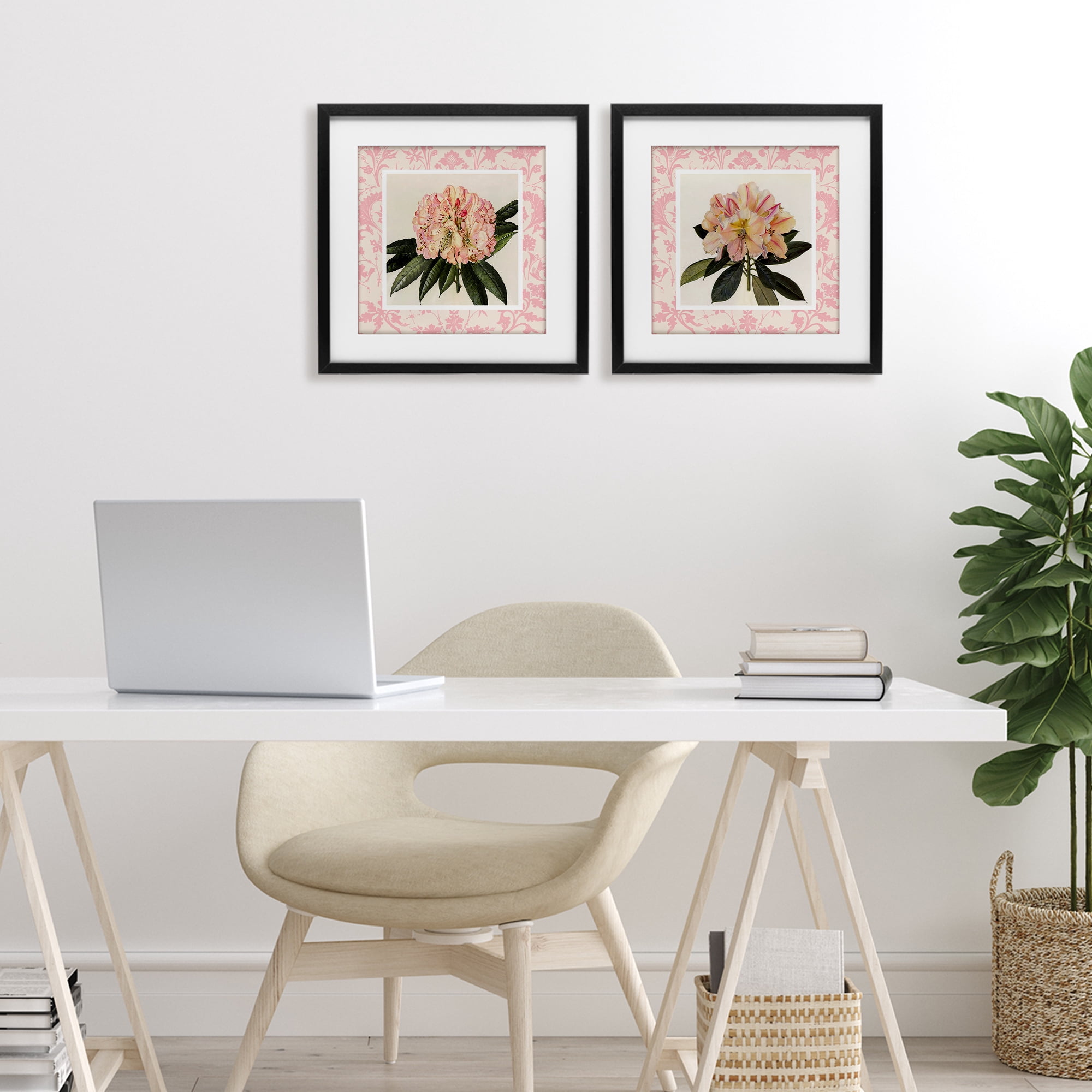 Stupell Industries Pink Vintage Pattern Botanicals 2 Piece Black Framed Print Under Glass Set, design by Livi Finn