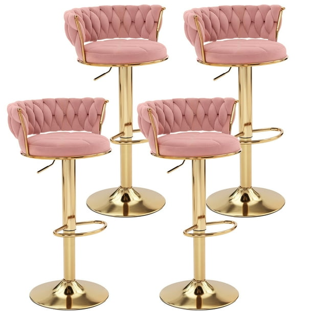 Juego de 4 taburetes de bar VECELO con altura de mostrador ajustable, color rosa