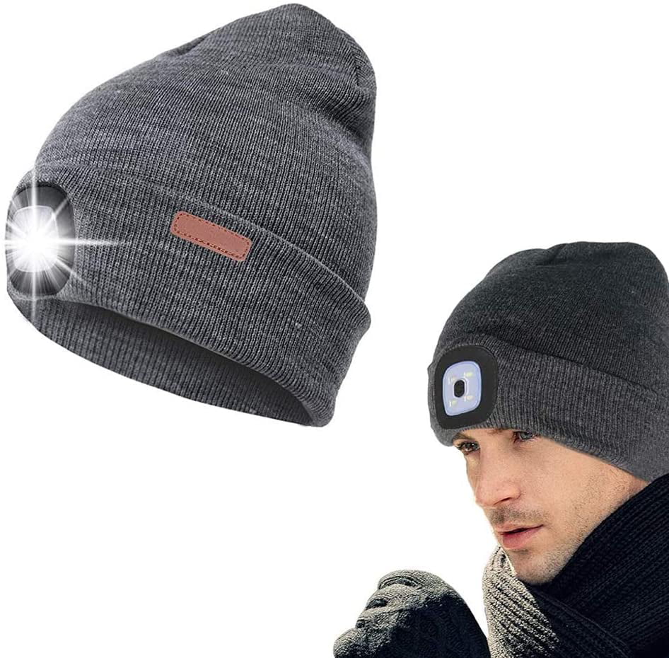 Walking at Night Biking Hiking LALATECH LED Beanie Cap Lighted Unisex Warm Winter Knitted Beanie Hat with LED Flashlight for Hunting USB Rechargeable 4 LED Headlamp Cap Auto Repair Camping