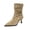 Khaki, variant on Women’s Ruched Mid Calf Boots, Metal Buckle Strap Pointed Toe Thin Stiletto Heel Faux Suede Booties, Slim Fit Elegant Dress Boots Black 5(35)