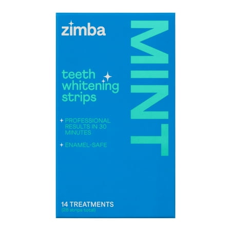 Zimba Teeth Whitening Strips  Enamel Safe Vegan Teeth Whitener  28 Strips  14 Treatments  Mint