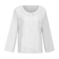 thumbnail image 3 of IROINNID On Sale Long Sleeve Pullover Shirt for Women Cotton Shirts for Women Comfortable Solid Color Tops d Loose Cotton And Linen Loose Shirt Blouse Round Neck Tops,White, 3 of 7