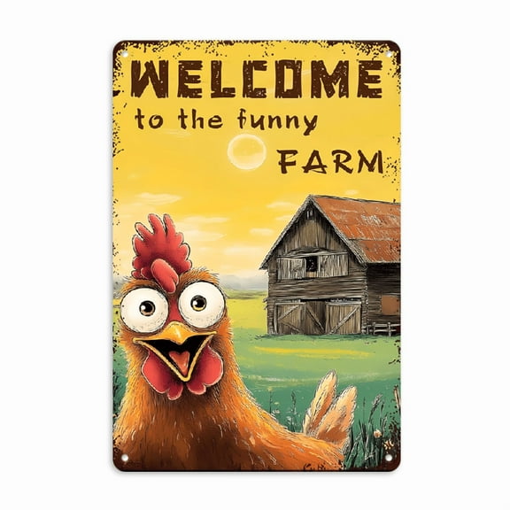 Funny Vintage Chicken Sign Welcome To The Funny Farm Tin Metal Sign for Chicken Coop Farm Yard Decor 8X12inch_00001_ Metal plaque, Wall Decor For Home Bedroom Bar Country Garden Bathroom Decor Gifts H