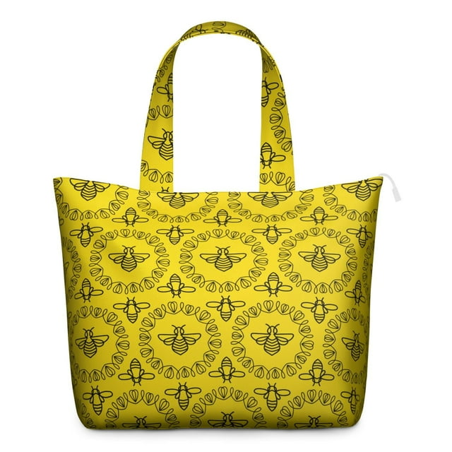 Cute Bee Travel Tote Bag, Honeycomb Print Design Weekender Duffel, Bumble Bee Pattern Multipurpose Lightweight Carry-on for Business and Travel