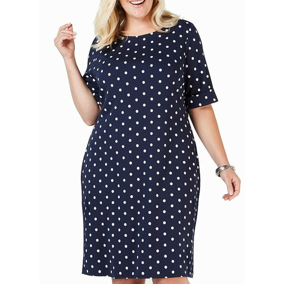 Women's Dress White Plus Polka-Dot Shift 0X