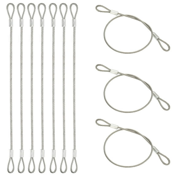 Uxcell 10 Pcs Dia. 2mm Stainless Safety Cable, 12" Length Steel Security Ropes with Double Loops Braided Wire Rope Cables for Stage Light Outdoor Gate Luggage Lock Yard Lighting