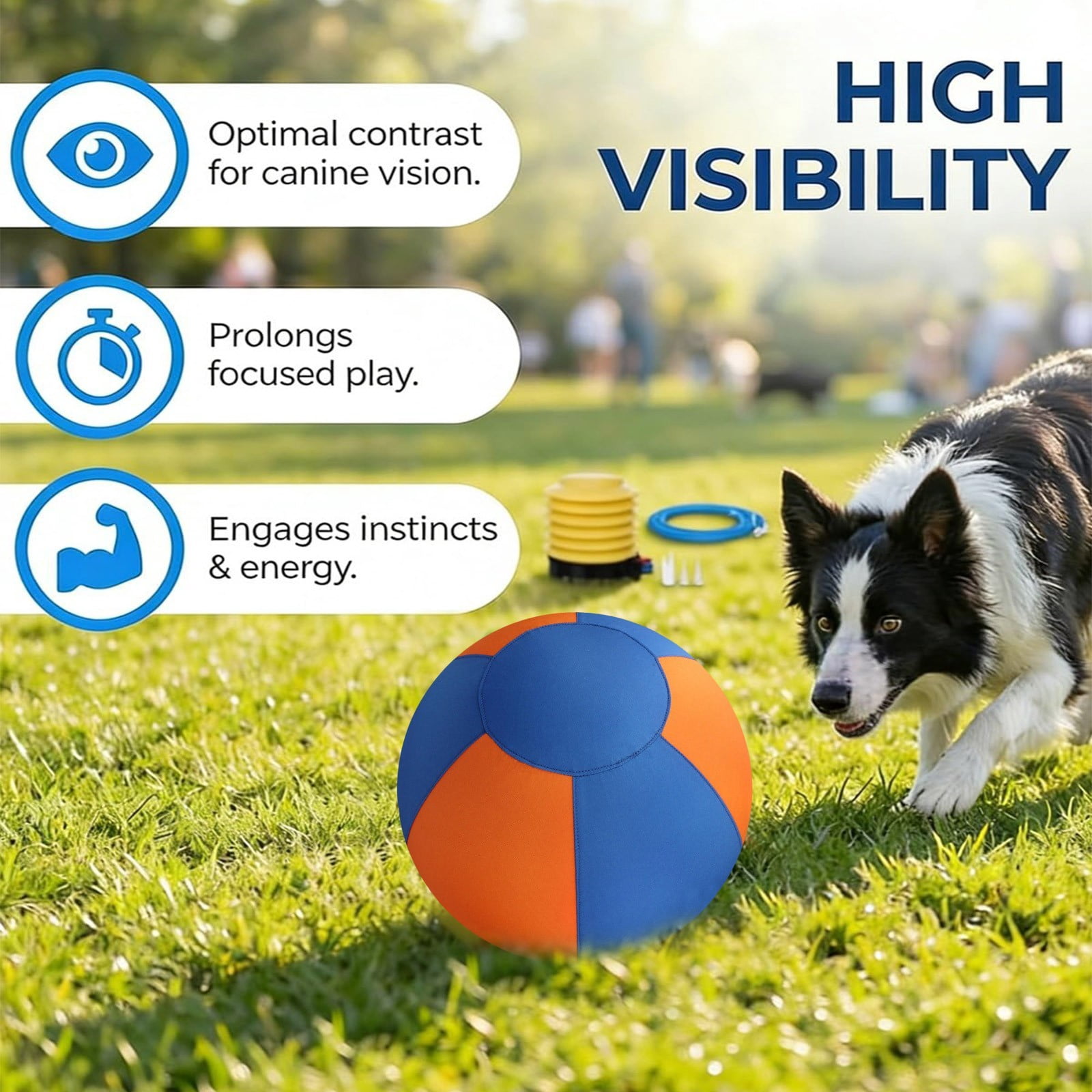 Calming Jumbo Dog Ball Inflatable Herding Exercise Toy Durable Tear Resistant Interactive Training Ball with Handle Cover Pump for Medium Large Dogs 18 Inch