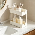 thumbnail image 2 of FEOLGEHLY 2-Tier Plastic Countertop Storage Rack with Drainage Holes, Vanity Storage Tray for Bathroom Shelf, Two-Tier Organizer for Kitchen Counter, White/Black (White), 2 of 7