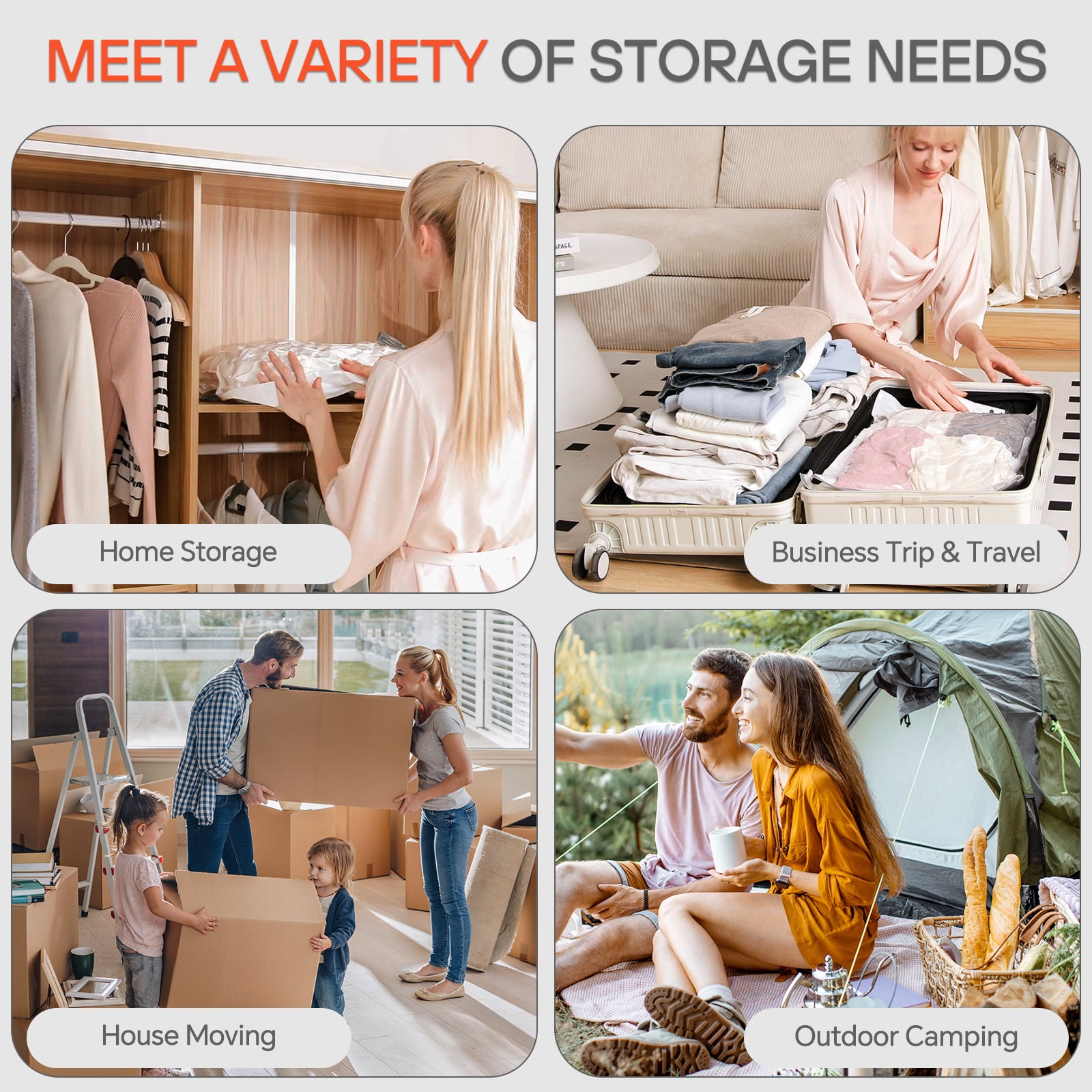 Vacbird 16 Pack Travel Vacuum Storage Bags for Luggage, Vacuum Packing Seal Bags for Clothing, Carry-on Size Space Saver Compression for Clothes Travel(No Pump)