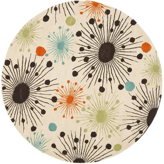 SAFAVIEH Soho Danielle Fire Works Wool Area Rug, Ivory/Multi, 6' x 6' Round