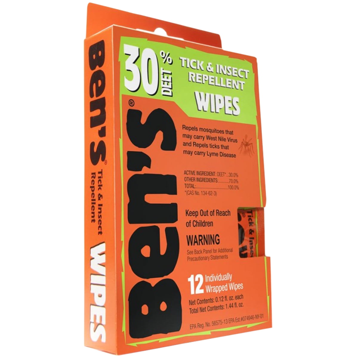 72 Total 6 Pk Ben's Individually Wrapped Insect Repellent Wipes 30% DEET 12/Box 