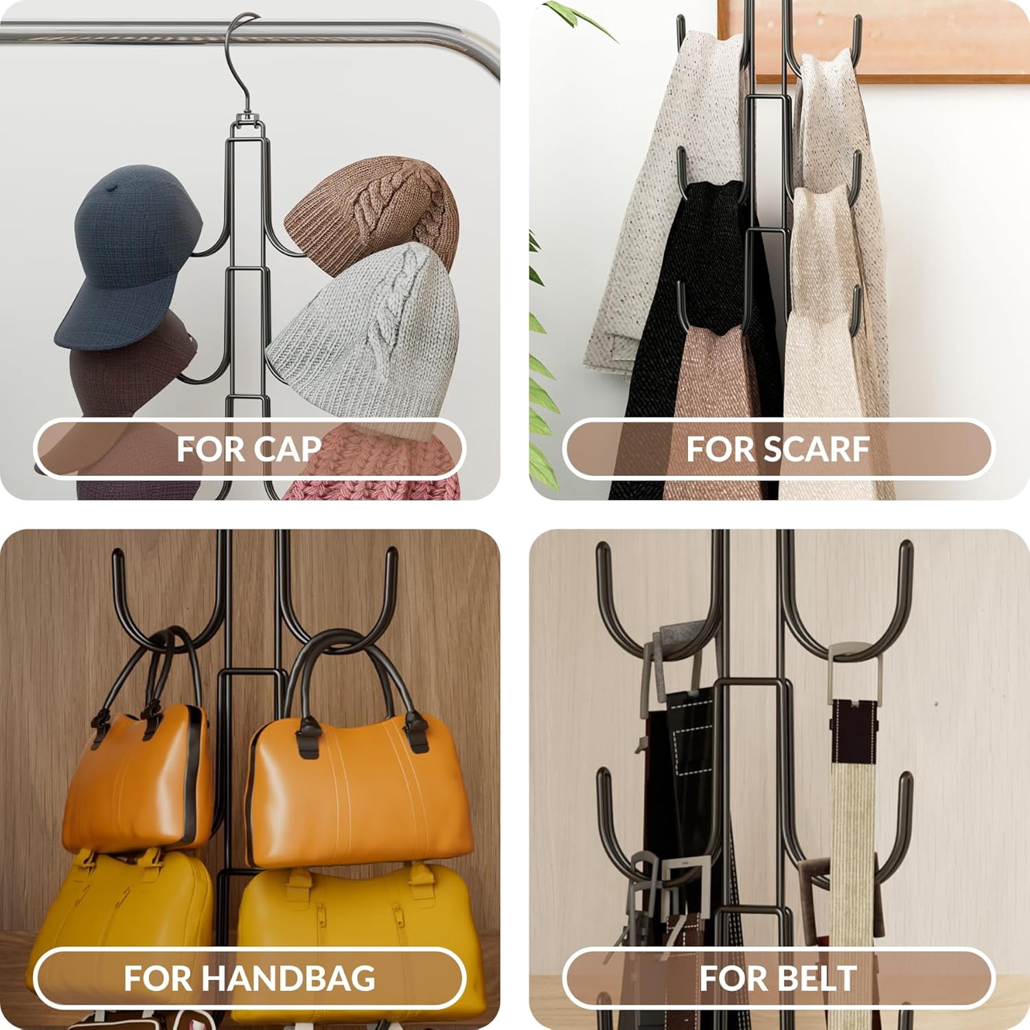 Rotating Handbag Hanger & Organizer - 360° Swivel, 8 Hooks, No-Tool Closet Storage For Purses, Scarves, Belts