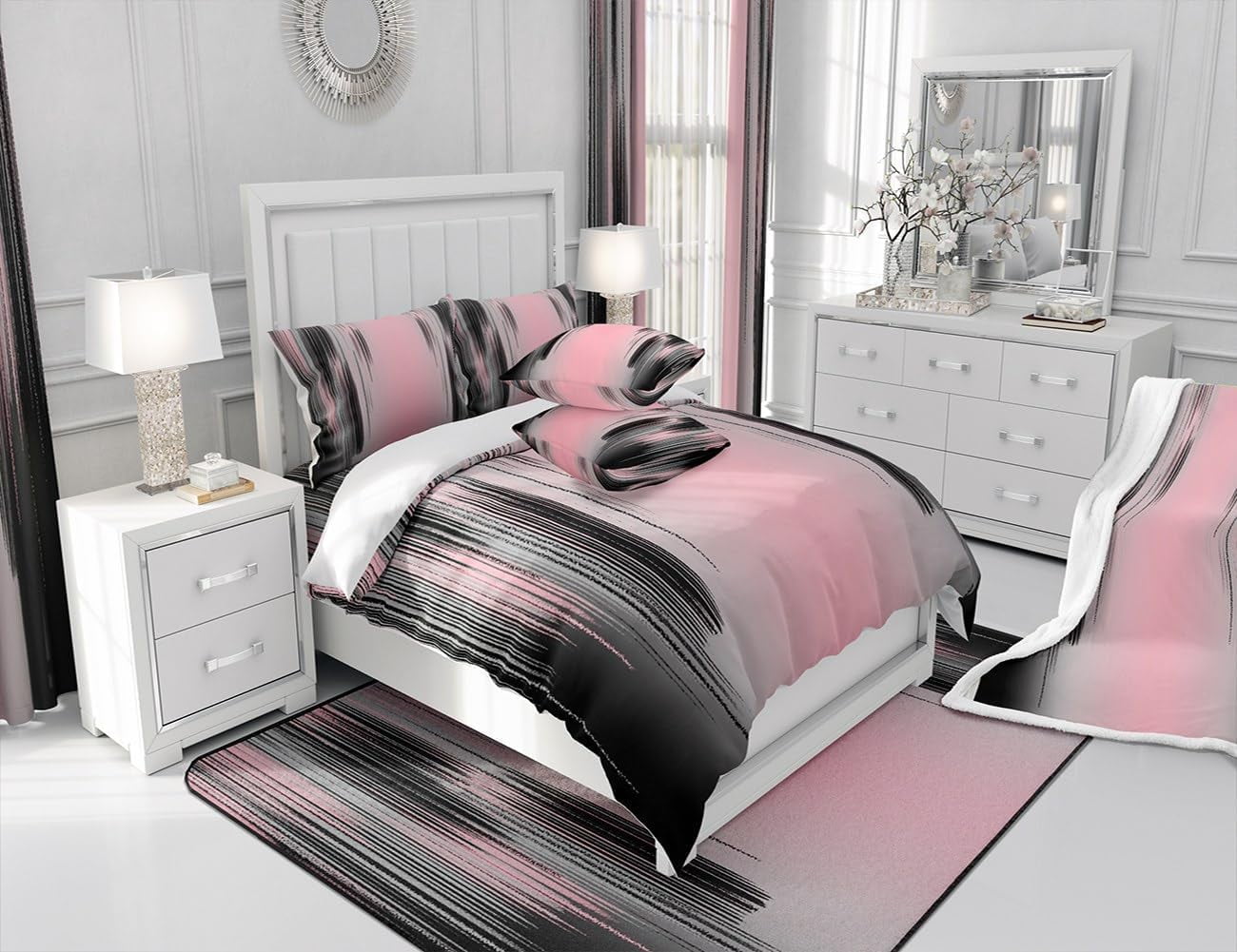 Pink and Black Curtains for Bedroom Living Room (2 Panels, 42 x 84 Inch) Modern Art 30%-50% Blackout Curtains for Kids Adults Messy Rust Darkening Drapes Gradient Stryle Window Treatments