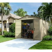 DuraMax 10.5ft x 13ft Woodbridge Plus Plastic Vinyl Outdoor Shed w/ Foundation Kit & Window