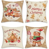 Christmas Gingerbread Throw Pillow Covers 18x18 Inch Man House Truck Xmas Bakery Decorative Pillows for Couch Sofa Home Winter Holiday Decor Set of 4