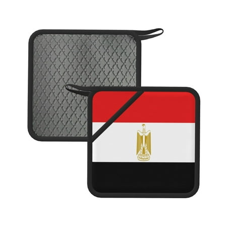 

2pcs Silicone Anti-Hot Hot Pads Oven Mitts Heat Resistant Pot Holders With Pockets Non Slip Oven Glove Potholder For Kitchen Cooking Bbq Baking 7.1in Official Flag Egypt