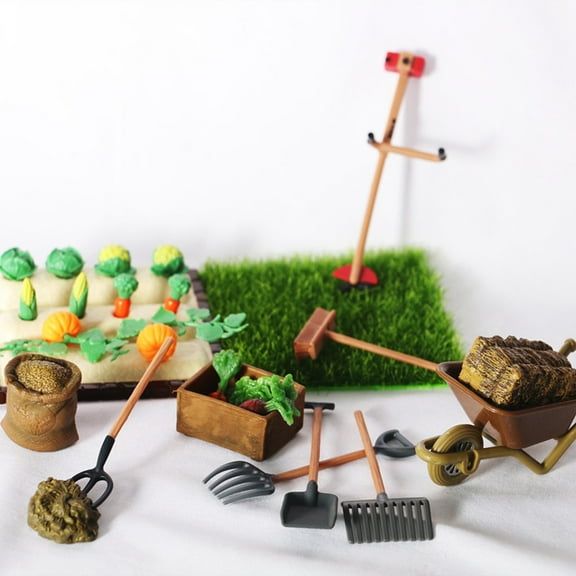 Opvise 1 Set Dollhouse Miniatures High Simulation Best Gift Plastic Mini Farm Tool Shovel Rake for Micro-landscape Scene E