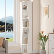 IRONCK 71 Tall Narrow Bookcase, 6 Tier Corner Bookshelf, Cube Storage Display Shelf for Home Office, Natural