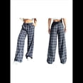 thumbnail image 2 of Pantalones Rectos con Estampado de Leopardo A Cuadros para Mujer, Cintura Elástica, Estilo Y2K, con Bolsillos. Cuadrícula Azul y XXL, 2 of 6
