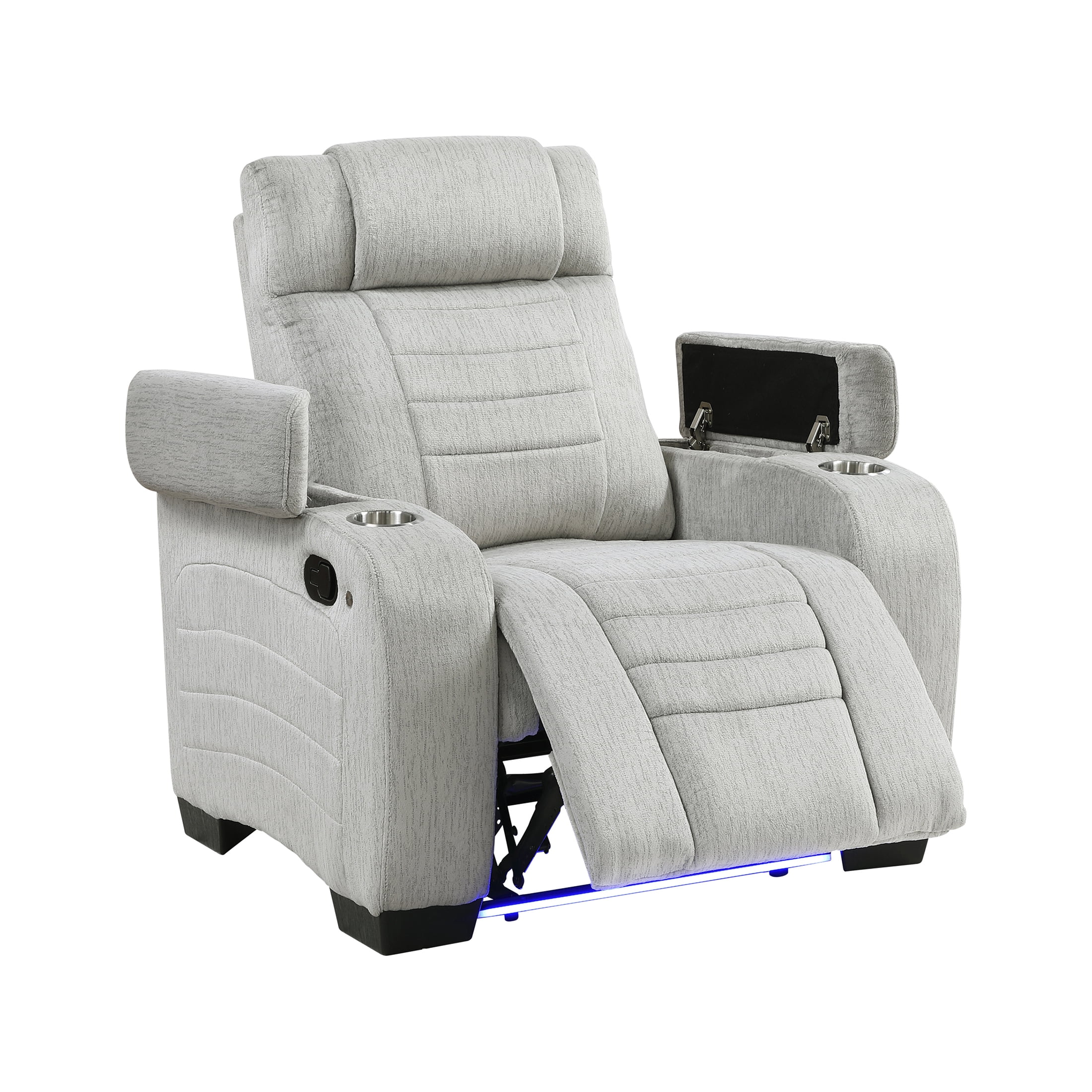 OakvillePark Valehaven Microfiber Manual Recliner with Arm Storage, Light Gray
