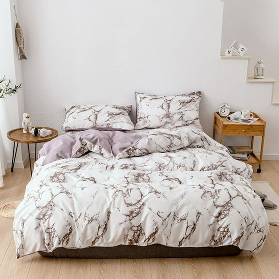 3PCS Marble Printed Bedding Double Bed Set Soft Cosy Bed Sets With Pillowcases-brown-90*90inch