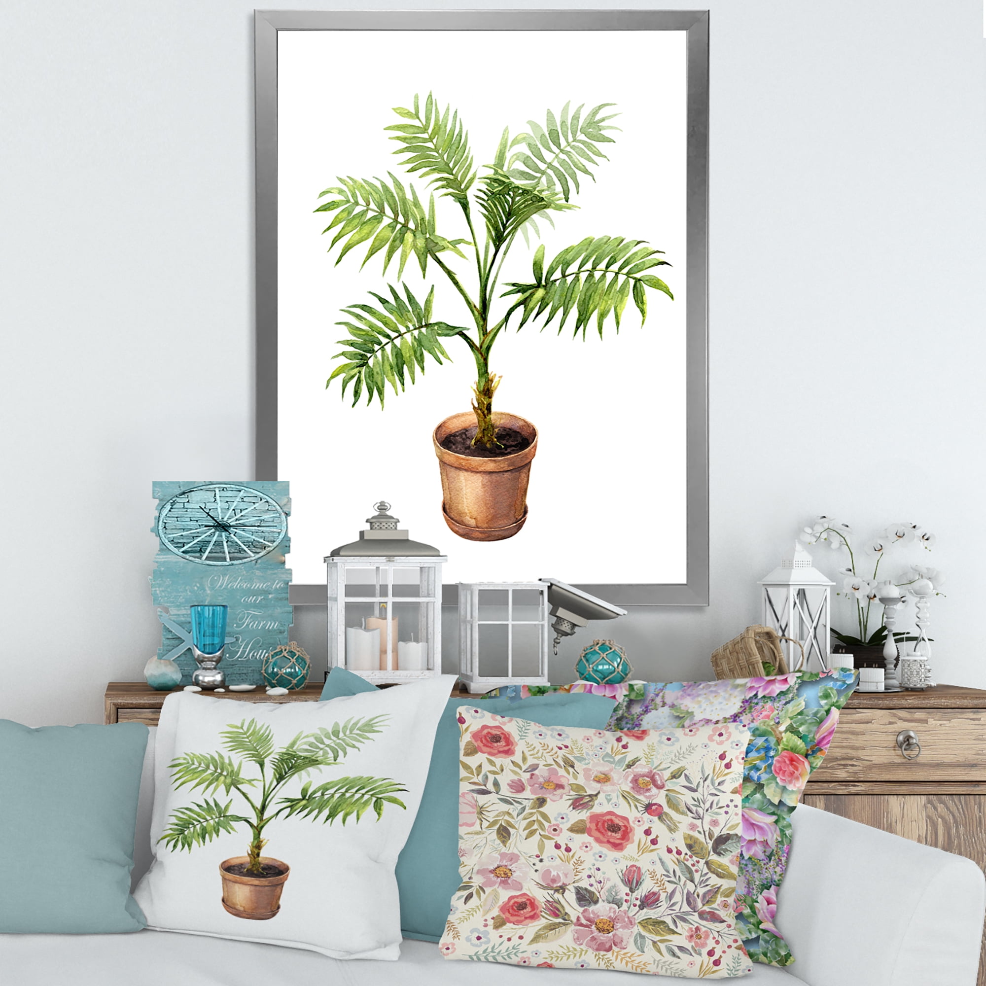 Designart 'Palm Plant In Clay Flowerpot' Traditional Framed Art Print