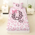 thumbnail image 3 of Erosebridal Pink Cheetah Pattern Twin Sheet Sets For Bowknot Girls,Chic Leopard Letter Q Initial Print Bedding 3-Piece, 3 of 6