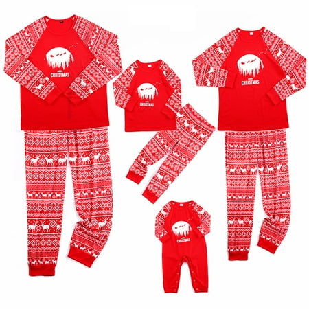 

Tretra Matching Family Christmas Pajamas Long Sleeve Snowflake Deer Print Raglan Tops + Pants Set