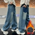 thumbnail image 2 of Wuxian Boys Casual Jeans Baggy Straight Leg Relaxed Fit Trousers High Waist Elastic Waist Loose Denim Pants With Pocket For Children Fashion Dailywear, 2 of 9