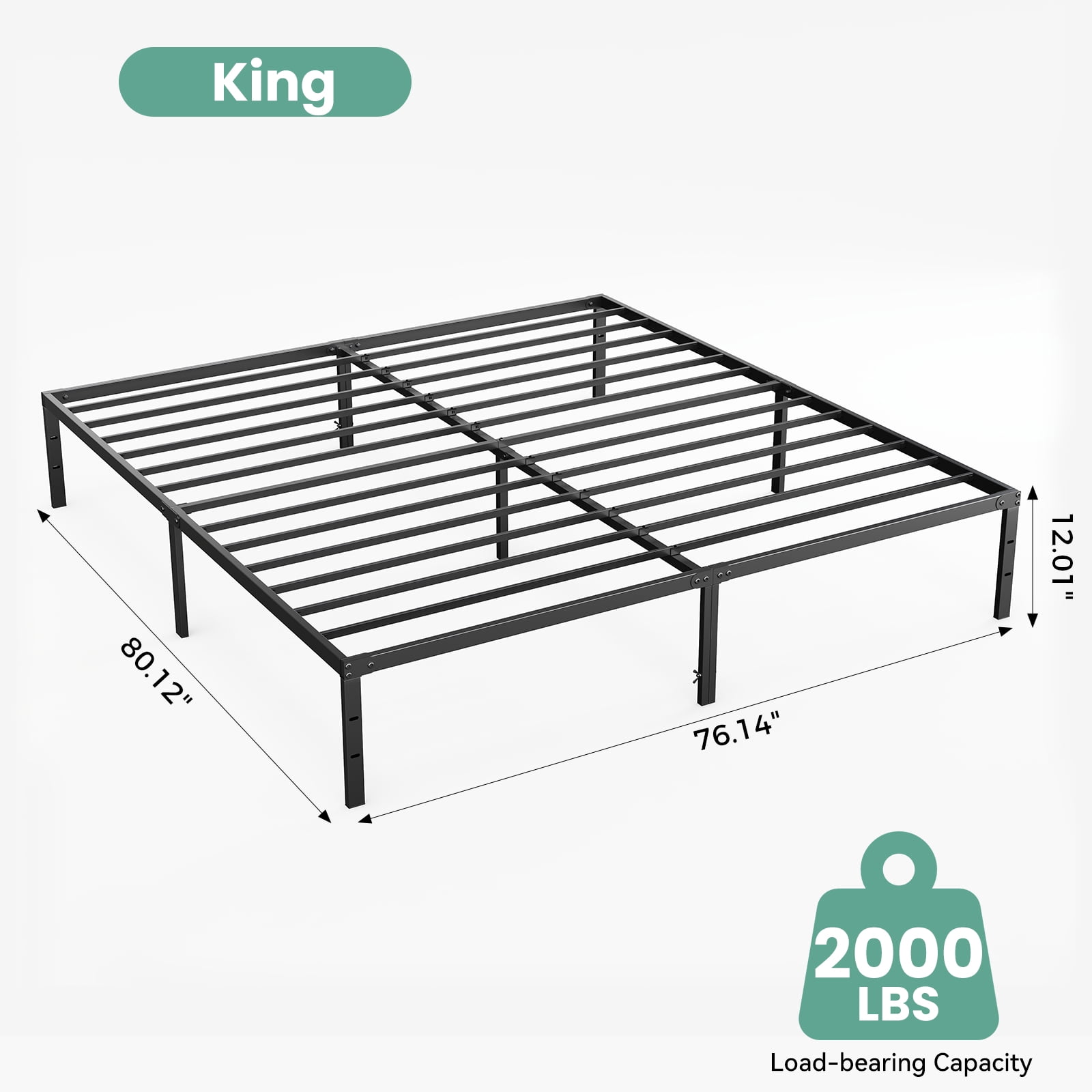 Full Size Metal Platform Bed Frame with Sturdy Steel Slats, No Box Spring Needed, 12-Inch Under‑Bed Storage
