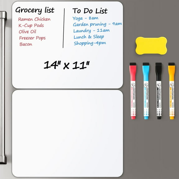 2 PCS Magnetic Dry Erase Whiteboard, 14"x11" Reuasble & Erasable White Board Sheet for Refrigerator, Freezer - Smooth & Flexible Magnet Blank Notepad for Home, Kitchen Organizer and Planner