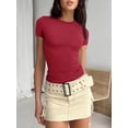 thumbnail image 2 of Womens Basic T-Shirts Scoop Neck Short Sleeve Crop Tops Cute Summer Tops Slim Fit Tees Clothing, 2 of 3