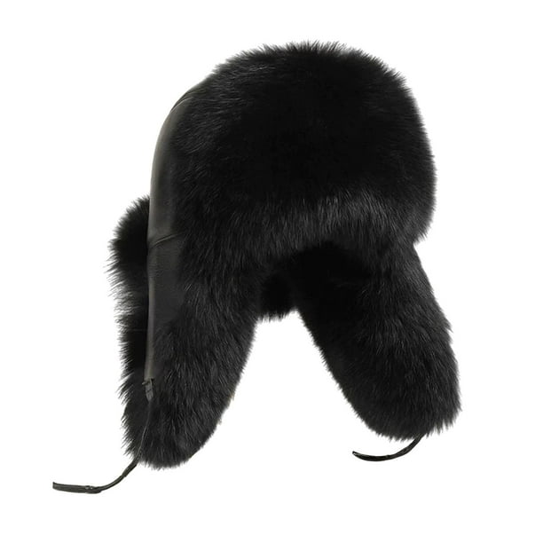 Gorro de trampero para hombre, gorro de invierno con orejeras, sintético, resistente al viento, ushanka ruso negro