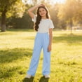 thumbnail image 5 of NAISIBABY Girls Cargo Pants, Elastic Waist Lightweight Straight Leg Kids Casual Trendy Hiking Outdoor Pants Blue Size 6, 5 of 5