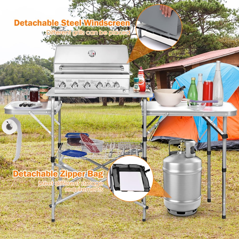 Aimee Lii Foldable Outdoor BBQ Portable Grilling Table With Windscreen Bag, Outdoor Picnic Camping Equipment