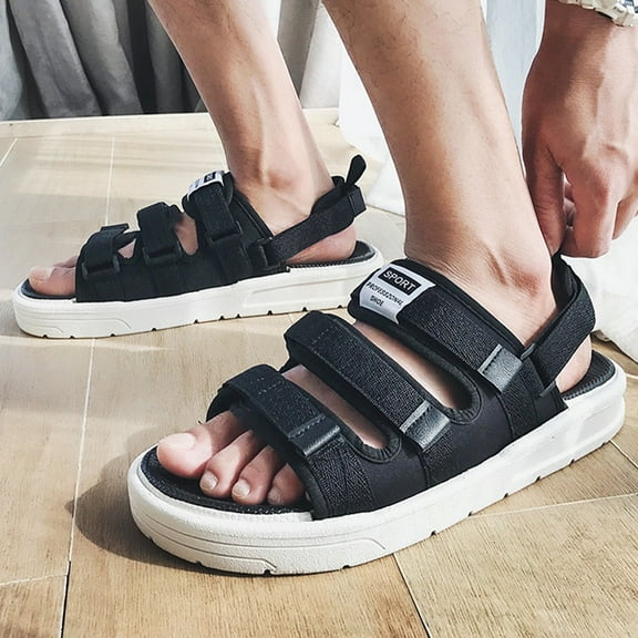 HaoXianJian Men's Sandals Cut Out Sandals for Men 2025 Casual Beach Slipper Open Toe Strap Buckle Sole Solid Color No-slip Lightweight Summer Beach Water Shoes Outdoor Hiking Sandals