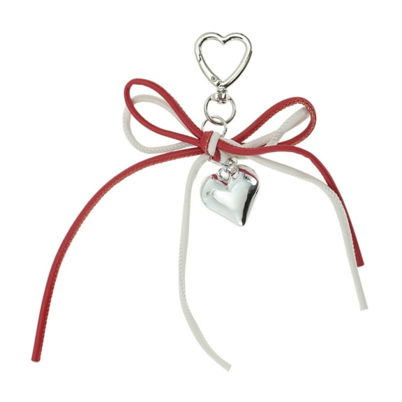 Unique Bargains 1 Pc Handbag Charms Keychains PU Bow Bag Accessories White Red